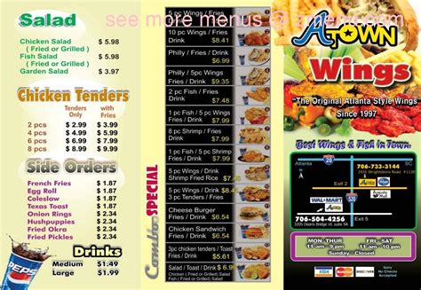 A Town Wings is an American (Traditional) restaurant located at 3453-3463 Wrightsboro Rd, Augusta, Georgia, 30909. . A town wings milledgeville menu